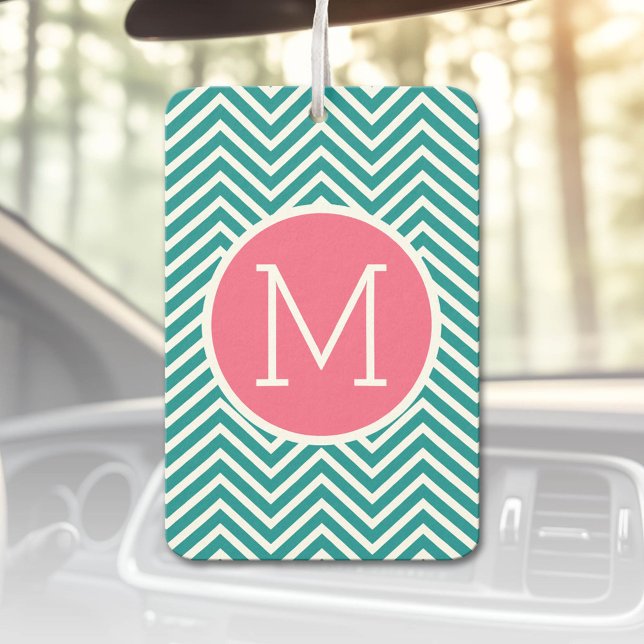 Désodorisant Pour Voiture Motif Girl Chevron avec Monogramme - Turquoise ros (Custom Air Freshener)