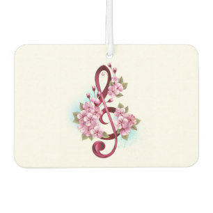 Désodorisant Pour Voiture Musical treble clef notes with sakura flowers