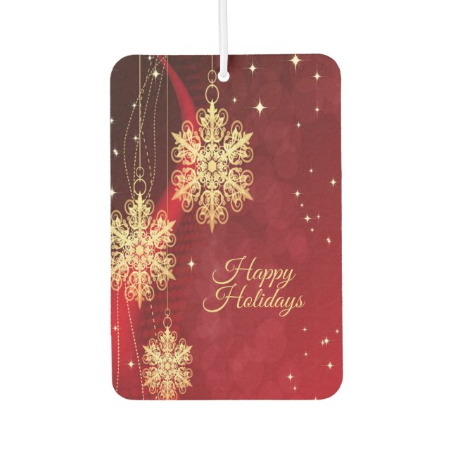 Désodorisant Pour Voiture Noël cadeau Red Golden Snowflakes Holiday (Devant)