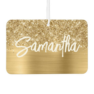 Désodorisant Pour Voiture Nom du script de pinceau Glittery Gold Glam