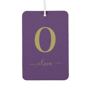Désodorisant Pour Voiture Nom Du Script Monogramme Personnalisé Purple Et Or
