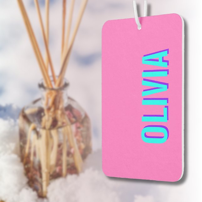 Désodorisant Pour Voiture Nom moderne Neon Blue 3D | Cool tendance rose (Créateur téléchargé)