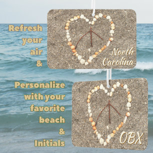Désodorisant Pour Voiture OBX Beach NC Coeur Coeur Paix Signal Souvenir