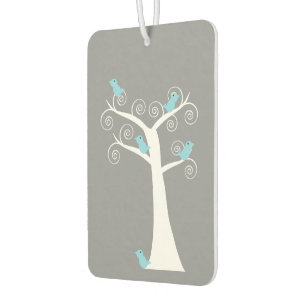 Désodorisant Pour Voiture Oiseaux bleu clair Arbre gris à tourbillon blanc f
