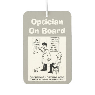 Désodorisant Pour Voiture Opticien à bord. Drôle dessin sur Opticiens.