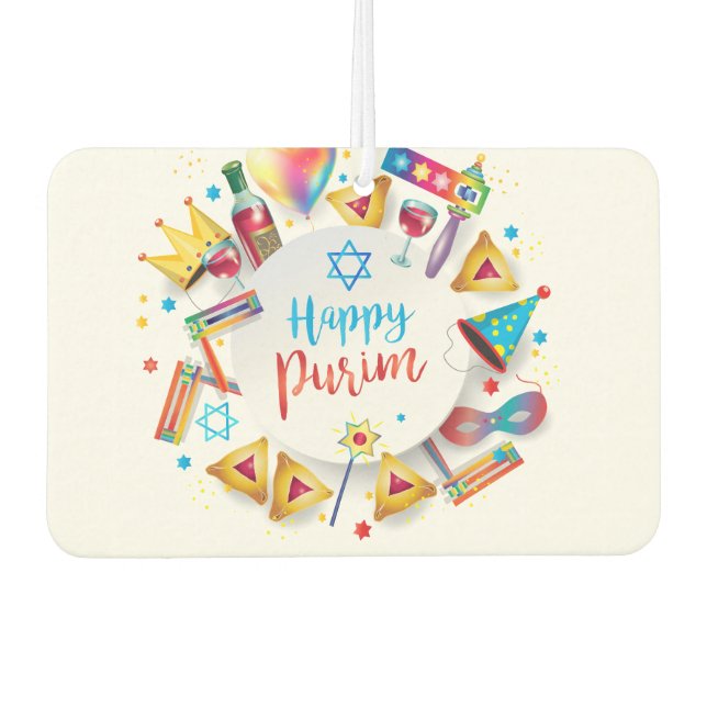Désodorisant Pour Voiture Panier Purim Cadeaux Hamantaschen Gragger Hébreu (Devant)