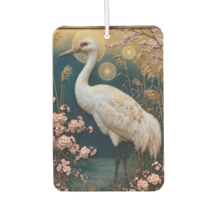 Désodorisant Pour Voiture Panneau Art Nouveau Grue Blanche avec Fleurs de Ce
