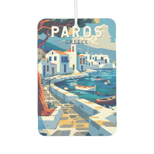 Désodorisant Pour Voiture Paros Grèce Voyage Art Rétro (Devant)