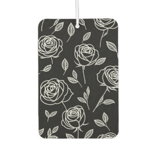 Désodorisant Pour Voiture Roses stylisés blancs sur noir