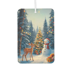 Désodorisant Pour Voiture Scene d'arbre de Noël Cute Deer Fawn Snowman