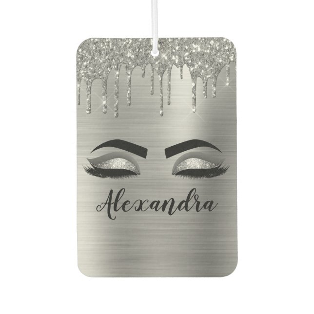 Désodorisant Pour Voiture Silver Glitter Sparkle Eyelashes Monogram (Devant)