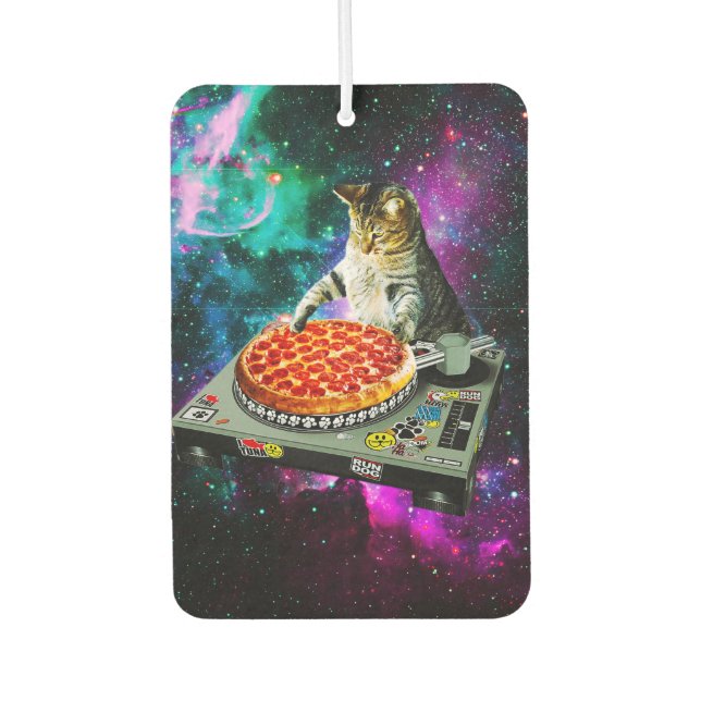 Désodorisant Pour Voiture Space dj chat pizza (Devant)