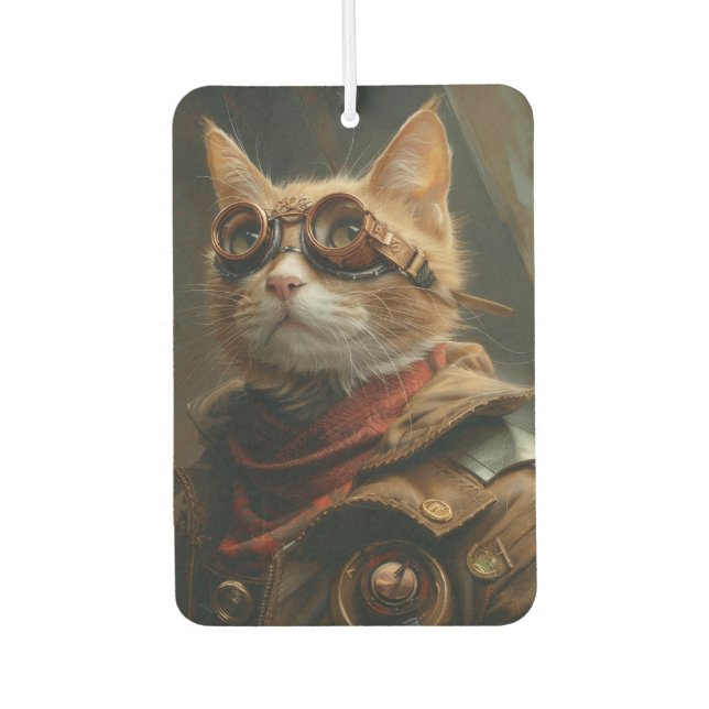 Désodorisant Pour Voiture Steampunk Orange Chat Funny Cadeau Air Freshener (Devant)