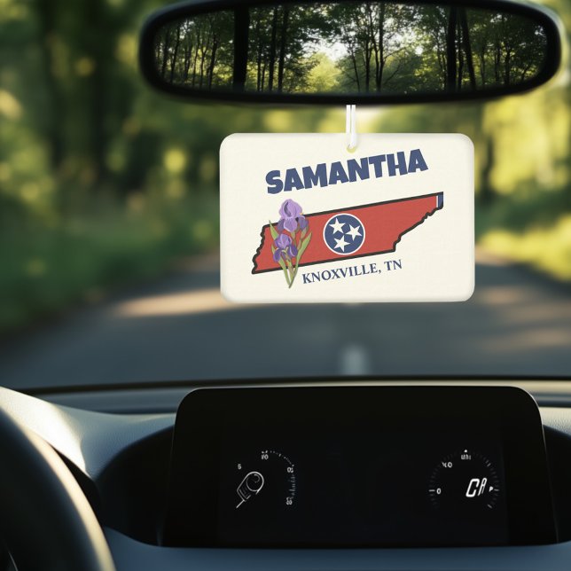 Désodorisant Pour Voiture Tennessee Drapeau et Fleur pourpre Iris Texte pers (Créateur téléchargé)