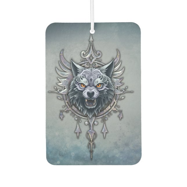 Désodorisant Pour Voiture Tête de loup mystique. (Devant)