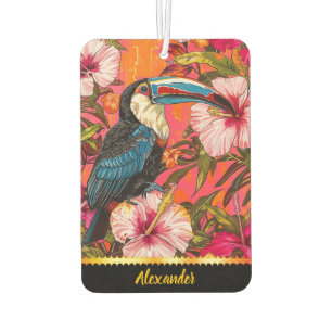 Désodorisant Pour Voiture Toucan parmi les fleurs d'hibiscus tropicaux