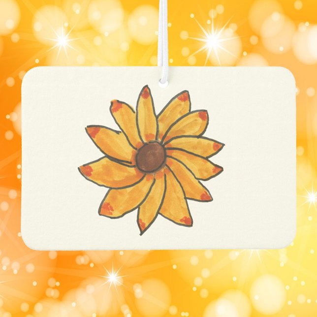 Désodorisant Pour Voiture Tournesol Jaune Marqueur main tiré (An air freshener with a hand drawn sunflower)