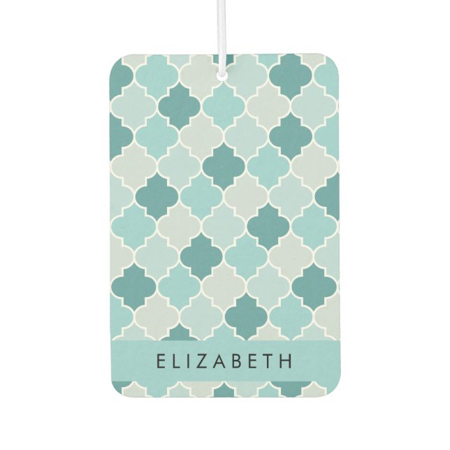 Désodorisant Pour Voiture Trellis Bleu Marocain, Quatrefoil, Votre Nom (Devant)