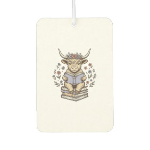 Désodorisant Pour Voiture Vache Florale de Lecture Mignonne Pile de Livres D