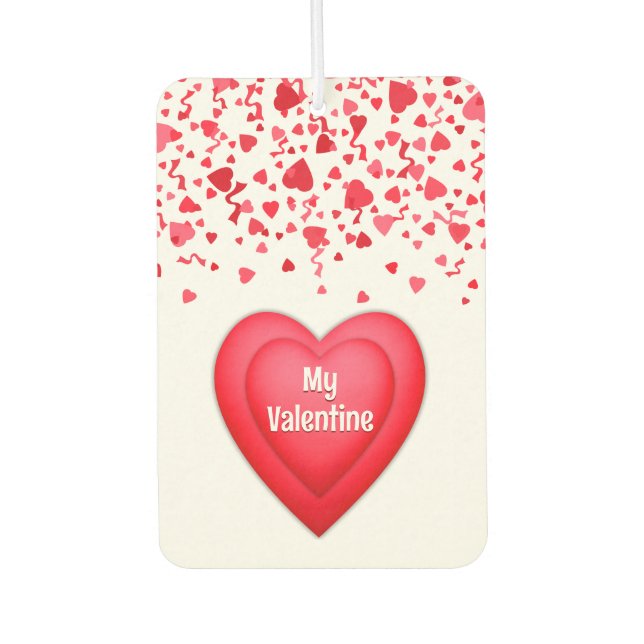 Désodorisant Pour Voiture Valentine Red Confetti Coeurs Personnalisé (Devant)