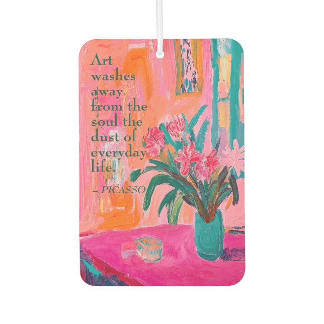 Désodorisant Pour Voiture Vase fauviste vibrante de fleurs roses (Devant)