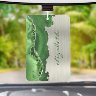 Désodorisant Pour Voiture Vert Moderne Agate Métallique Argentée