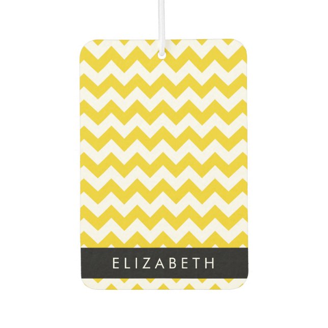 Désodorisant Pour Voiture Zigzag Jaune, Chevron Jaune, Votre Nom (Devant)