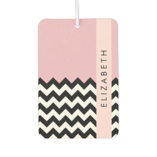 Désodorisant Pour Voiture Zigzag noir et blanc, Chevron, rose, Votre nom