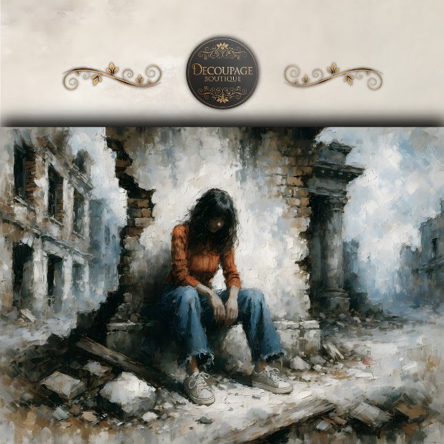 Desolate Urban Woman Blue Decoupage Seidenpapier (Desolate Urban Woman Blue Decoupage Tissue Paper
)