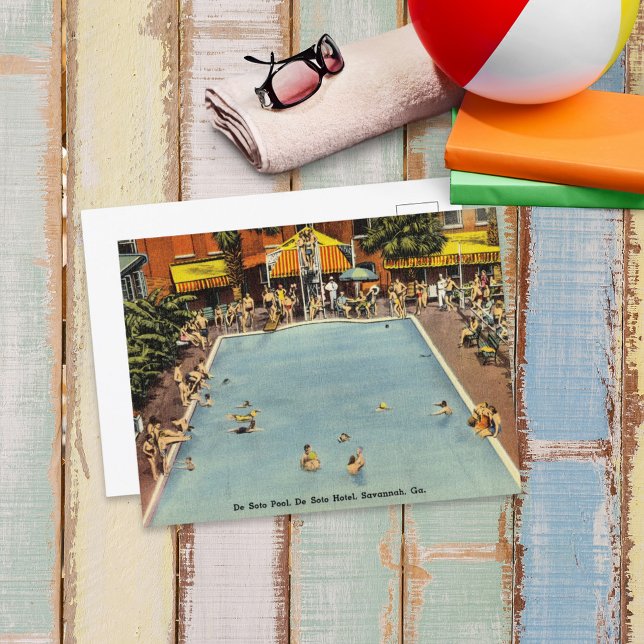 DeSoto Pool - Hotel Savannah GA Historisch Postkarte (Von Creator hochgeladen)