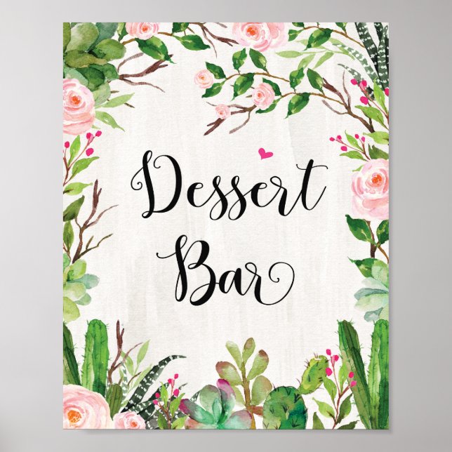 Dessert Bar Sign Pink Floral Fiesta Dusche Zeichen Poster (Vorne)
