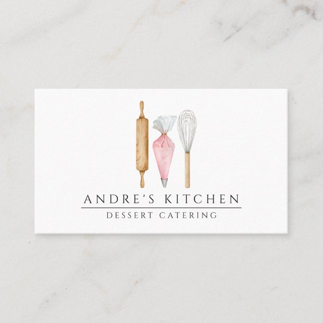 Dessert Caterer Watercolor Baker's Utensils Visitenkarte (Vorderseite)