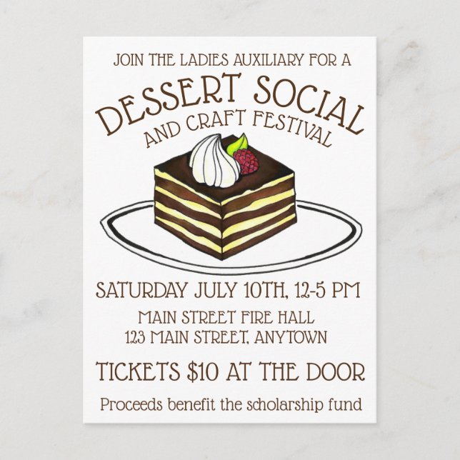 Dessert Social Bake Sale Tiramisu Italienisches Es Einladungspostkarte (Vorderseite)