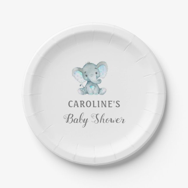 Dessertplatte, Blue Elephant Baby Shower Plate Pappteller (Vorderseite)