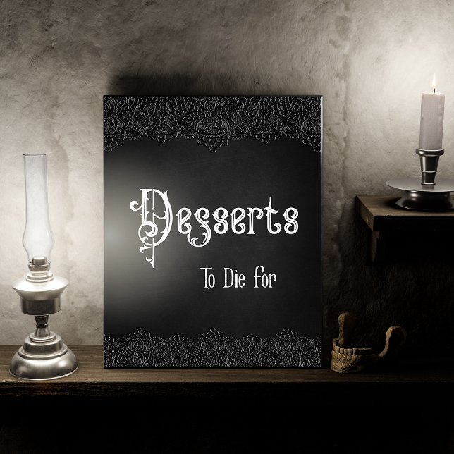 Desserts Black Lace Gothic Wedding Table Sign Fotoplatte (Von Creator hochgeladen)