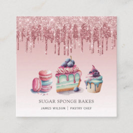 Desserts Konditorei Koch Bäcker Rose Gold Glitzer Quadratische Visitenkarte