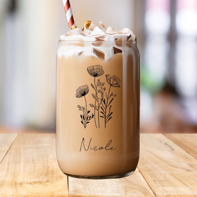 Dessin à main noir fleur sauvage nom personnalisé (Créateur téléchargé)