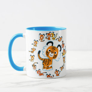 Dessin amusant Tigers Mandala (Bleu) Mug