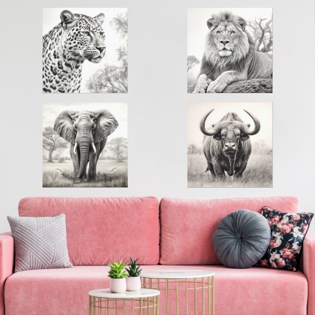 Dessin au crayon d'animaux africains (Salon)