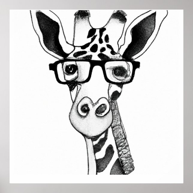 Dessin au crayon d'une girafe portant une affiche  (Devant)