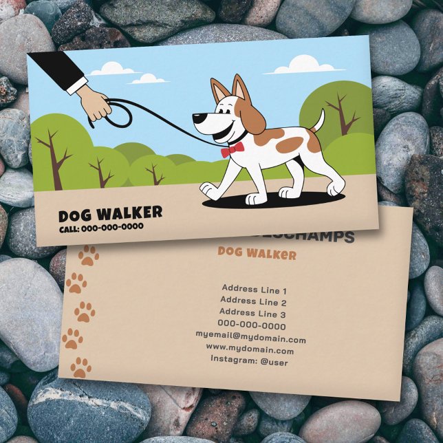 Dessin - Carte de visite marcheur de chien (Cartoon - Dog Walker Business Card)