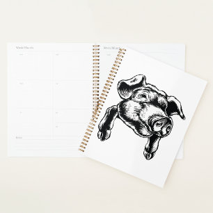 Dessin d'animal de ferme tête de cochon en noir et