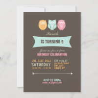 Dessin d'anniversaire de la chouette Invitation po