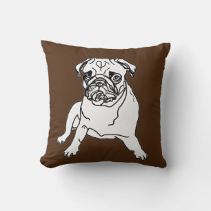 Dessin de coussin oreiller de chien Carlin marron