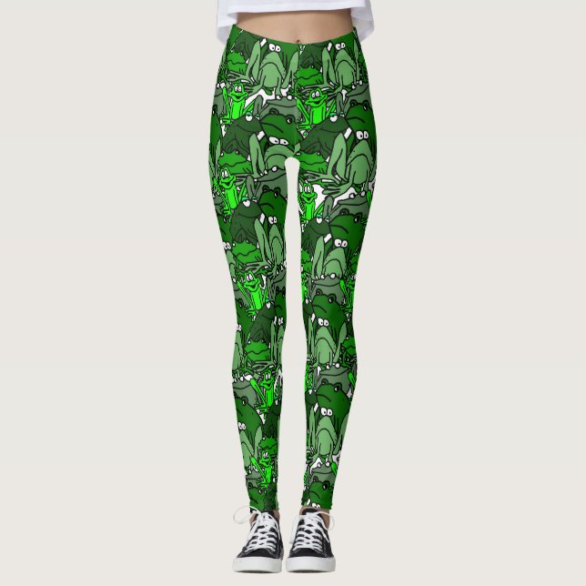 Dessin de grenouille Dames vertes Leggings (Devant)