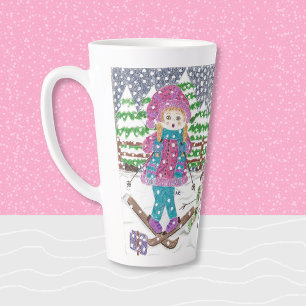 Dessin de la petite fille de ski latte Mug