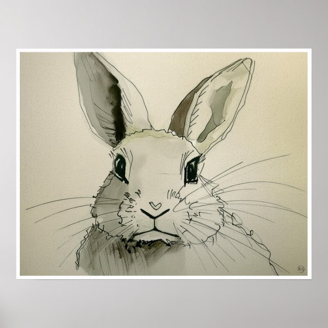 Dessin de lapin d'animal - Impression d'art (Devant)