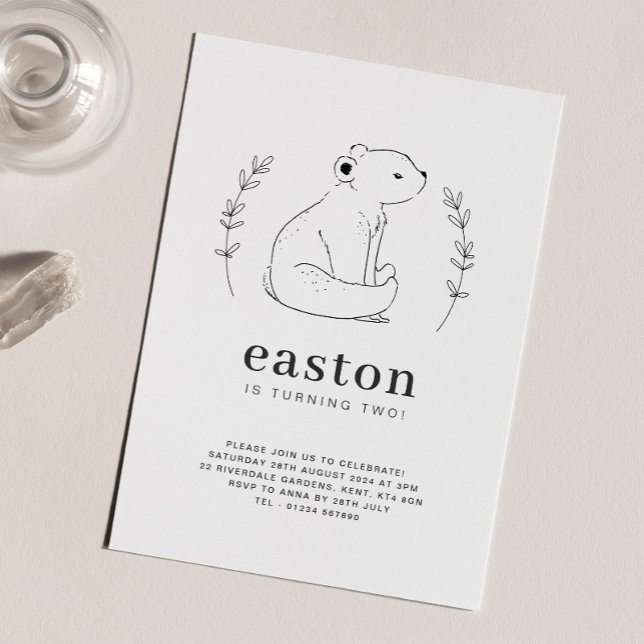 Dessin de ligne d'ours Invitation d'anniversaire (Créateur téléchargé)