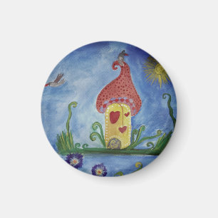 Dessin De Maison Whimsical Petit, Aimant Rond De 3