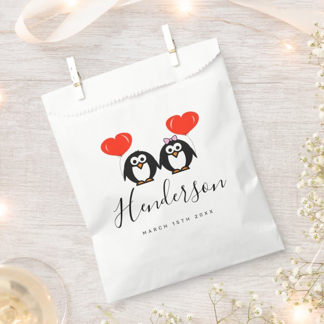 Dessin de manchot personnalisé mariage sacs de fav (Coupé)
